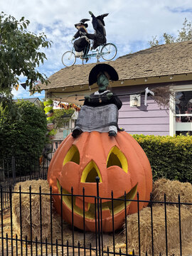 Gardner Village Witch Displays - witch on a giant pumpkin 