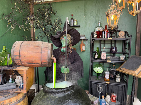 Gardner Village Witch Displays - witch brewing her concoction 