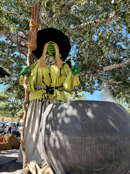 Gardner Village Witch Displays - giant witch and her brew 